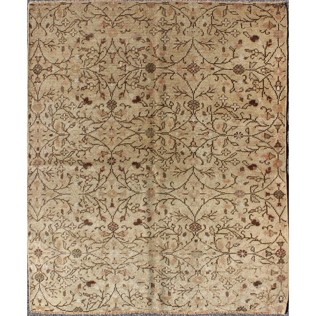 Coffee Vintage All-Over Floral Design Turkish Oushak Rug With Free-Flowing Pattern For Sale - Image 8 of 8