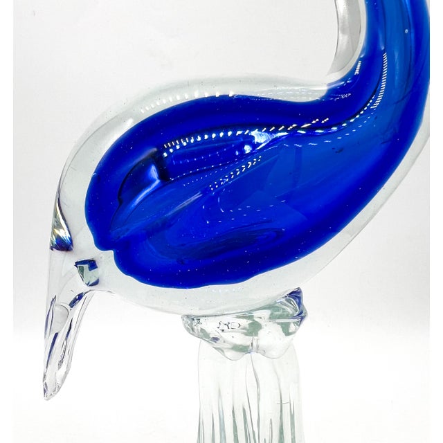 Blue Large Vintage Cobalt Blue Murano-Style Art Glass Crested Bird Sculpture – Hollywood Regency / Coastal For Sale - Image 8 of 12