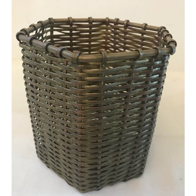 Love this mid Century woven brass pencil can!