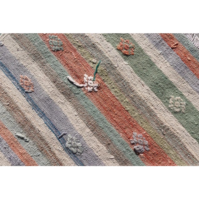 Mid 20th Century Colorful Vintage Turkish Flat-Weave Kilim Rug With Geometric Striped Design For Sale - Image 10 of 10