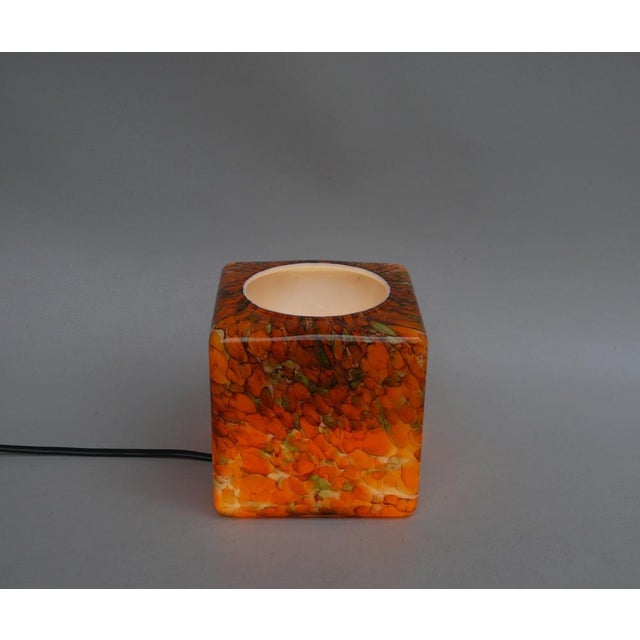 Flamed Cased Glass Table Lamp Cube in Orange, Green, Black and Beige by Peill & Putzler, 1970s For Sale - Image 14 of 16