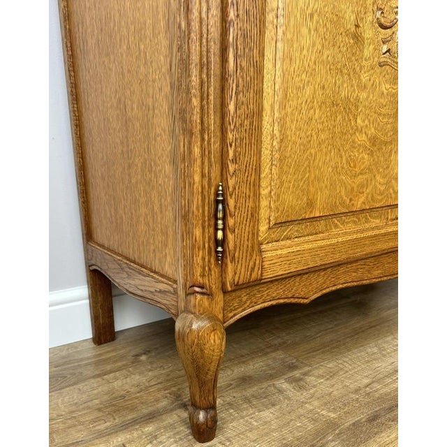 Vintage Louis XIV French Oak Sideboard with Carved Cupboard For Sale - Image 10 of 15