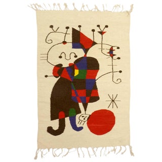 Large Wool Wall Hanging in the Style of Joan Miro For Sale