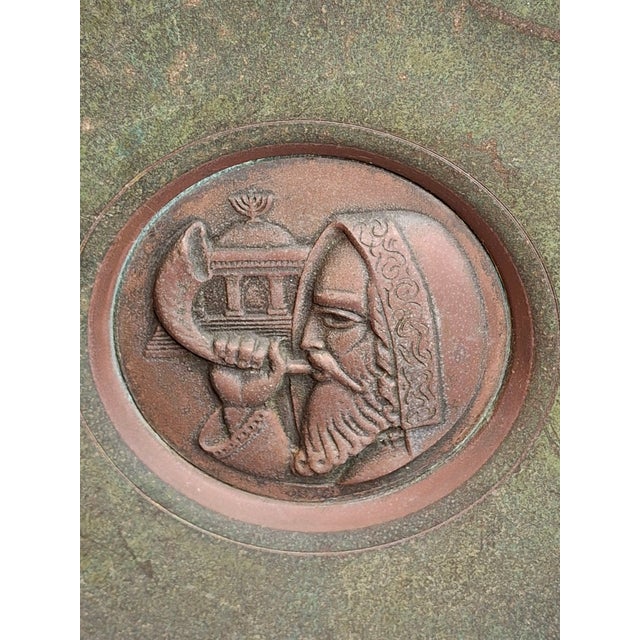 Vintage 1950s Heavy Pal-Bell Israel Verdigris Brass 9.5" Wall Plate Rabbi Shofar For Sale In Boston - Image 6 of 14