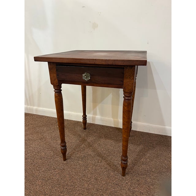 Mid 19th Century Sheraton American Birds Eye Maple Legged Cherry One Drawer Stand For Sale - Image 6 of 11