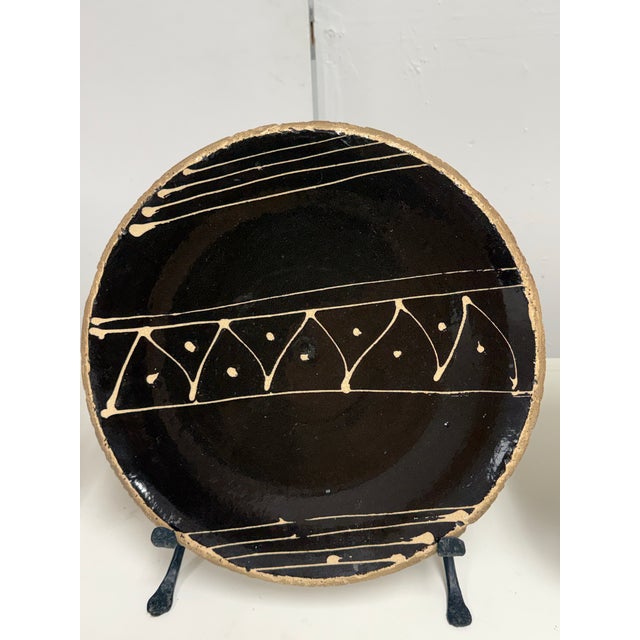 Late 20th Century Hand Painted Ceramic Platters + Stands, Set of Three For Sale - Image 5 of 12