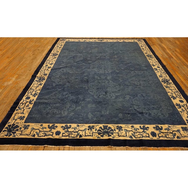 Blue Rectangle Chinese - Peking Room Size Antique Knotted Wool 1930s Rug, Circa Date: 1930s. This exceptional Chinese...