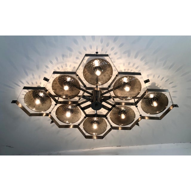 Italian 21st Century Beehive Satin Black Nickel Smoky Bubbles Murano Flush Mount by Fabio LTD For Sale - Image 3 of 9