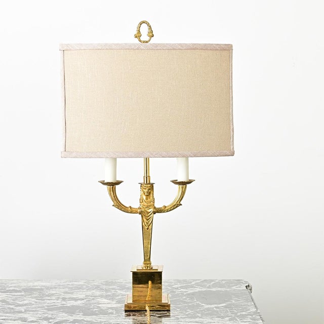Metal Early 20th Century French Vintage Empire Brass Double Arm Table Lamp For Sale - Image 7 of 9