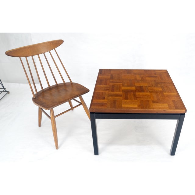 Brown Parquetry Teak Top 28x28" Square Top Black Lacquer Top Side End Table MINT For Sale - Image 8 of 13