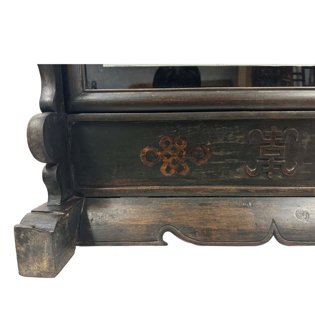 Antique Chinese Wooden/Revers Painting Glass Table Screen For Sale In Los Angeles - Image 6 of 9