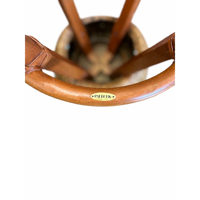 Palecek Woven Rattan & Wood Bar Stool With Leather Seat, Coastal Boho Counter Stool For Sale In New York - Image 6 of 6