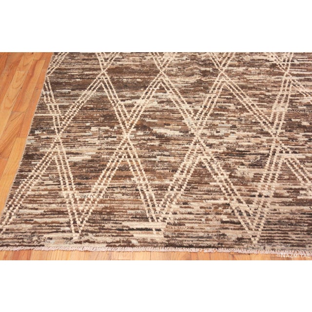 Tribal Nazmiyal Collection Earthy Brown Tribal Geometric Diamond Pattern Modern Area Rug For Sale - Image 3 of 6