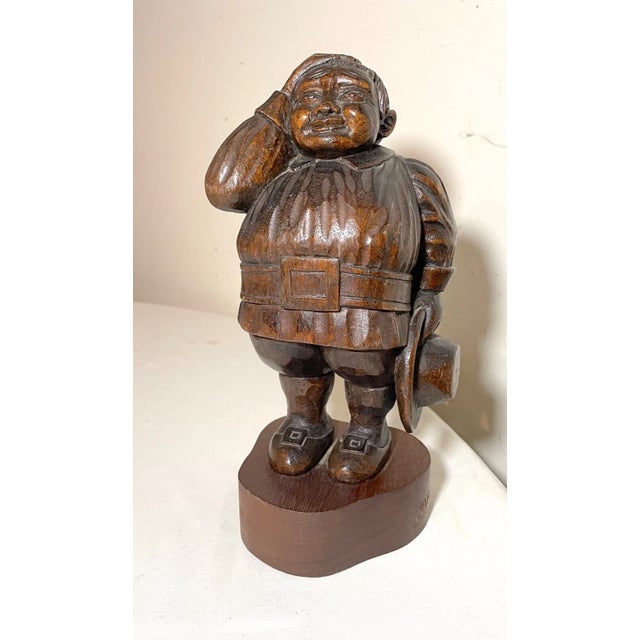 Antique Folk Art Hand Carved Wood Figural Pilgrim Man Sculpture Statue Figure For Sale - Image 4 of 11