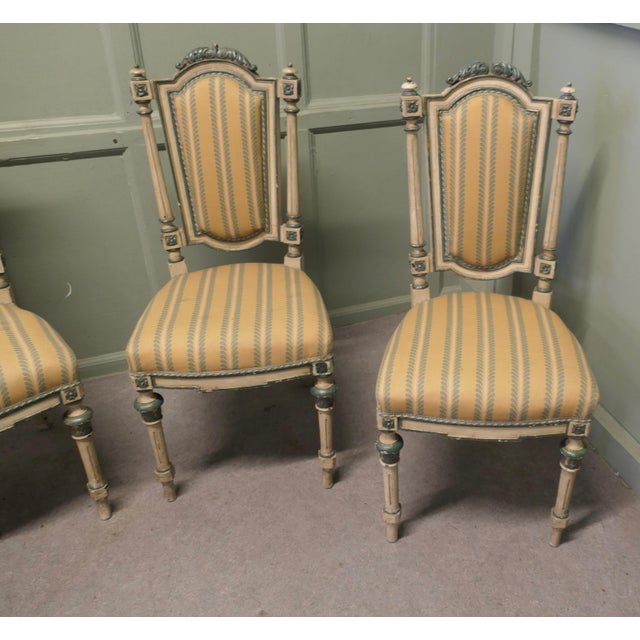 French Painted and Upholstered Salon Chairs, Set of 4 For Sale - Image 9 of 10