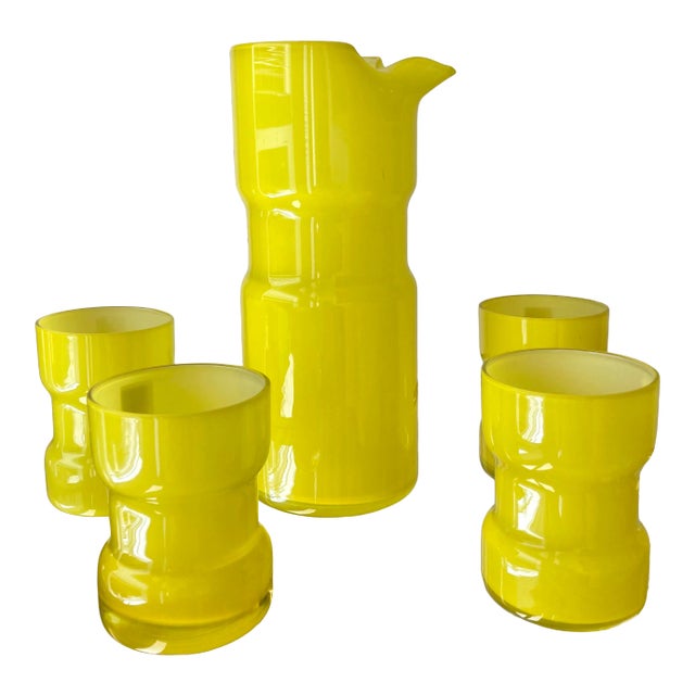 Mid 20th-Century Holt-Howard Neon Yellow Glass Cocktail Beverage Set - 5-Pieces For Sale