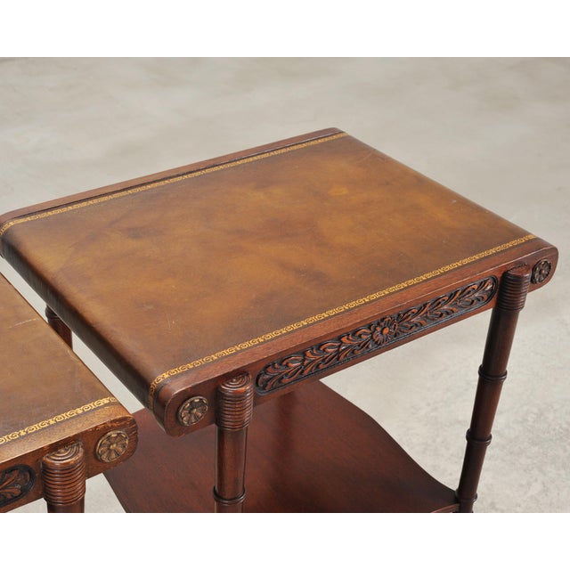 Brown Pair of Regency Style Mahogany Leather Top Drink Side Tables For Sale - Image 8 of 18