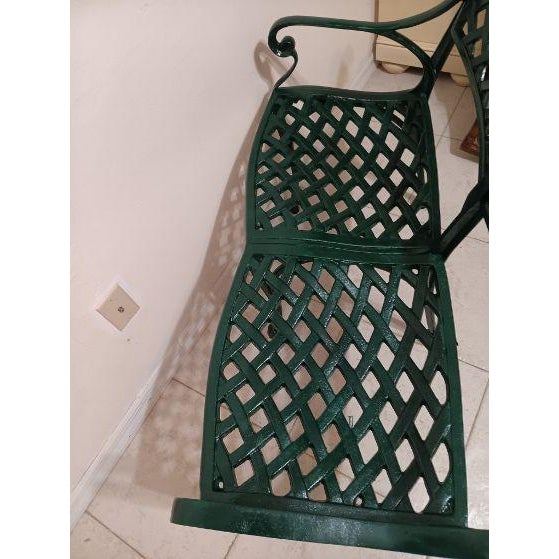 Vintage Cast Iron Patio Bench Lattice Design Green Mid Century Modern For Sale - Image 12 of 14