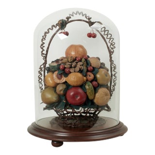 Antique Wax Fruit Collage Under Glass For Sale