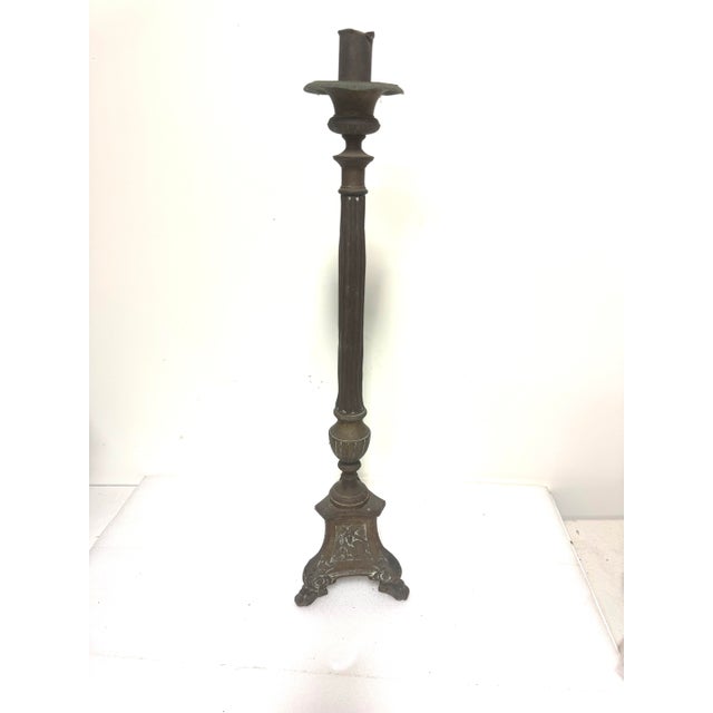 Antique Tall Gothic-Style / Religious Altar Candlestick For Sale - Image 9 of 12