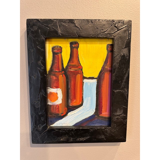Fabulous Oil on Board Painting by Mark Leichliter, Signed and Framed. Vibrant colorblocked piece featuring impasto, heavy...