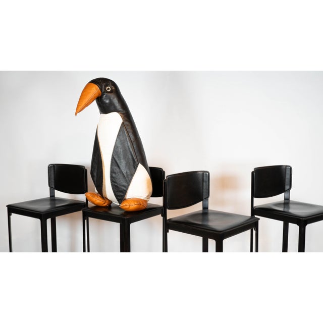Animal Skin 1980s Mid-Century Matteo Grassi Black Saddle Leather Sistina Bar Stools - Set of 4 For Sale - Image 7 of 14
