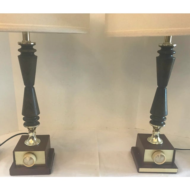 Mid 20th Century Mid Century Dimmable Lamps With Drum Shades - a Pair For Sale - Image 5 of 13