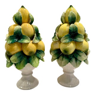 Vintage Ceramic Lemon Topiaries -A Pair For Sale
