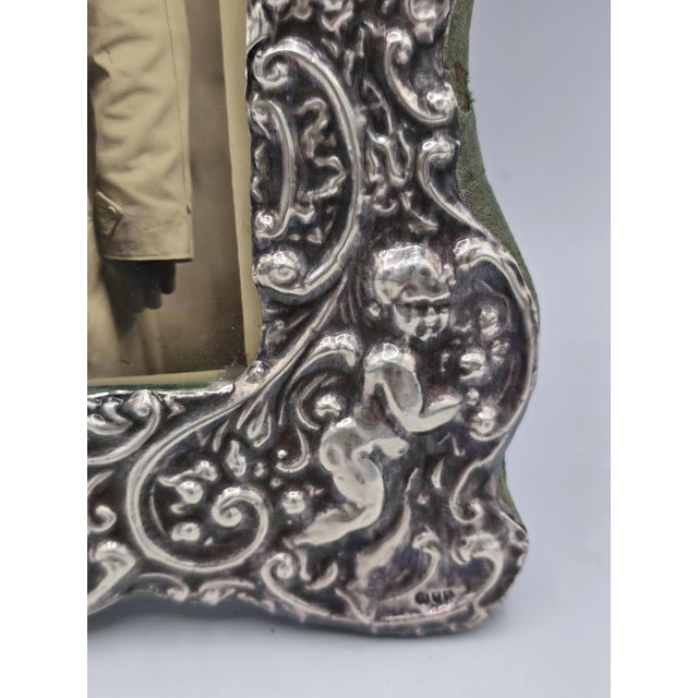 Metal English 925 Sterling Silver Photo Frame with Putti, London, 1905 For Sale - Image 7 of 9