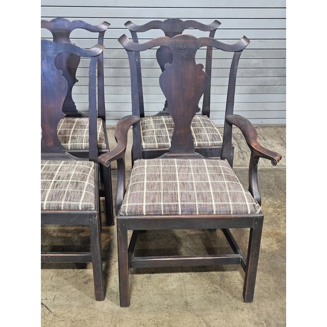 Late 20th Century Set of 6 Late 20th Century Eldred Wheeler Dining Room Chairs Black Finish Black Check Seats For Sale - Image 5 of 10