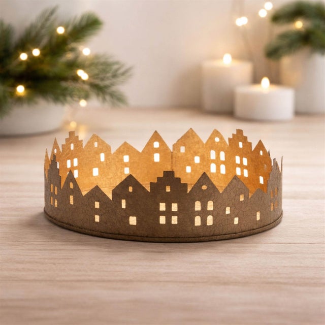 Contemporary Cut Metal Village Candle Holder 9.75"D For Sale - Image 3 of 4