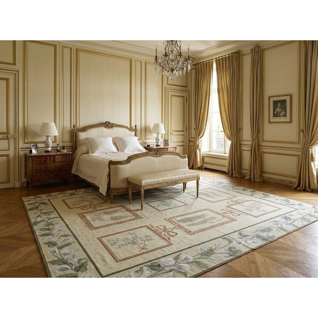 8x10 Vintage Aubusson Flat Weave Wool Rug, Ivory Botanical Panel For Sale - Image 13 of 13