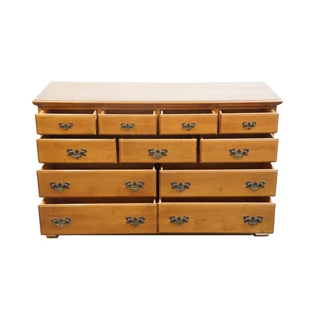 High End Vintage Solid Hard Rock Maple Early American Colonial 56" Double Dresser 5012 For Sale In Kansas City - Image 6 of 13