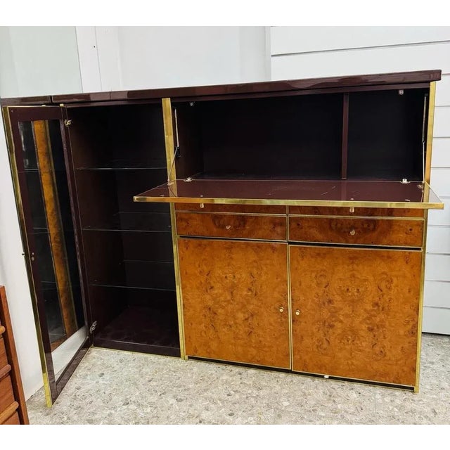 Wood High Sideboard in Radica and Gilded Metal, 1970s For Sale - Image 7 of 12