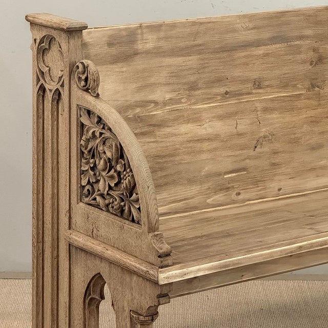 Wood 19th Century Gothic Revival Stripped Oak & Fruitwood Deacon’s Bench For Sale - Image 7 of 18