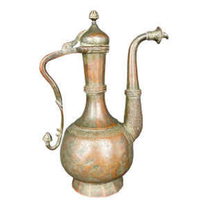 Qajar Dynasty Tinned Copper Hand Hammered Chiseled Ewer, Iran, 19th Century