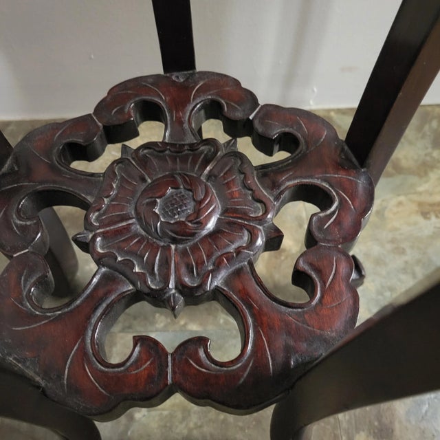 Mid 20th Century Chinese Carved Wood Display Pedestal Plant Stand With Inset Marble Top For Sale - Image 5 of 8