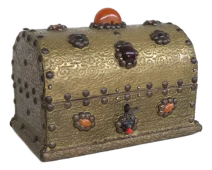 Brass Plated Box Domed Vanity Jewelry Decorative Vintage Chest With Key 4711b