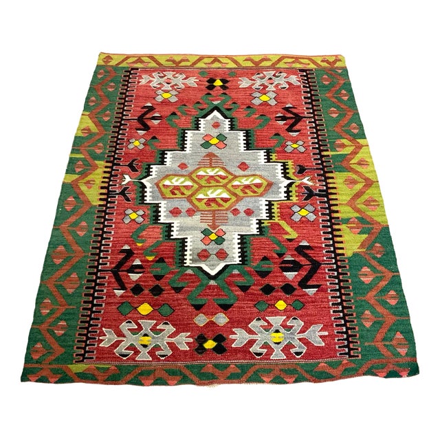 Vintage Turkish Traditional Wool Kilim Rug For Sale