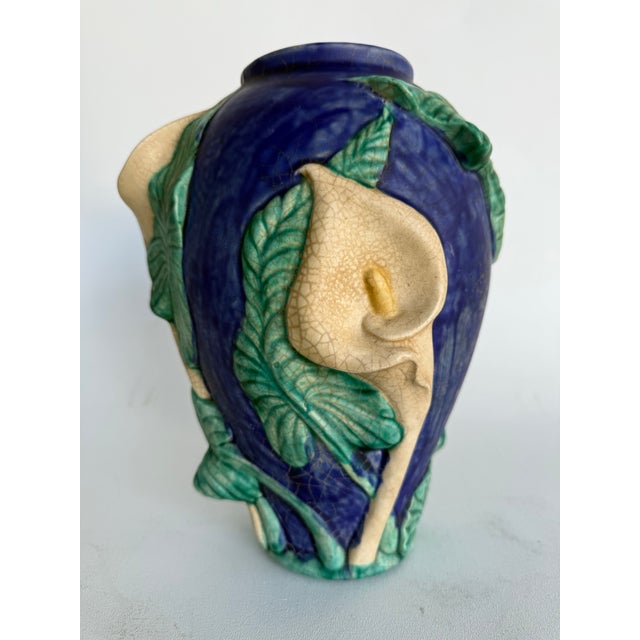 Early 20th Century Vintage Art Nouveau Relief Vase With Calla Lily and Foliage For Sale - Image 5 of 9