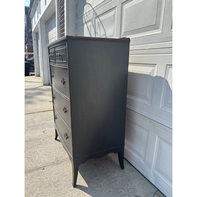 Mid 20th Century Vintage Queen Anne Style Black Chest of Drawers, Refinished Tall Dresser With Brass Hardware For Sale - Image 5 of 10