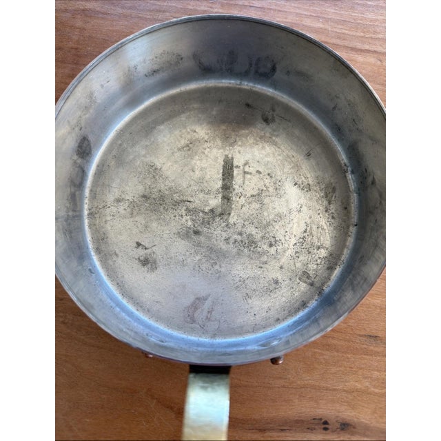 French Vintage Villedieu ML France Copper Sauté Pan 6.5” Tin Lined Brass Handle For Sale - Image 3 of 10