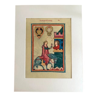 Vintage Print from the 14th c. Codex Manesse in 14x18 Mat: "Bruno Von Hornberg" For Sale