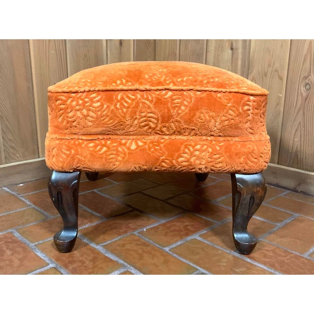 MCM Victorian-Style Carved Walnut Armchair and Ottoman For Sale - Image 16 of 17