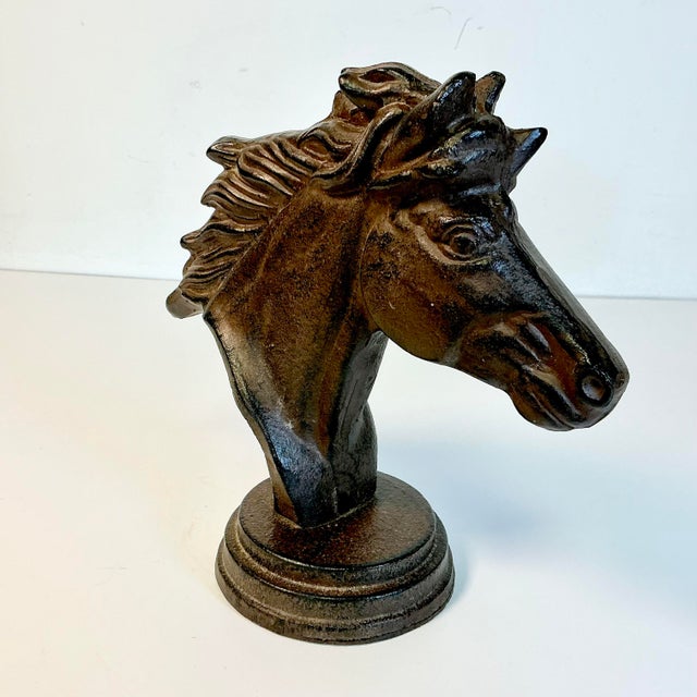 Chocolate 1980s Vintage Americana Southwestern Cast Iron Horse Bust Sculpture For Sale - Image 8 of 13
