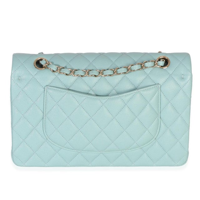 Chanel Mint Quilted Caviar Medium Classic Double Flap Handbag For Sale - Image 4 of 9