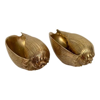 Vintage Large Brass Seashell Planters - a Pair For Sale