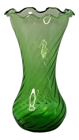 Mid Century Ruffle Edge Swirl Optic Green Glass Vase