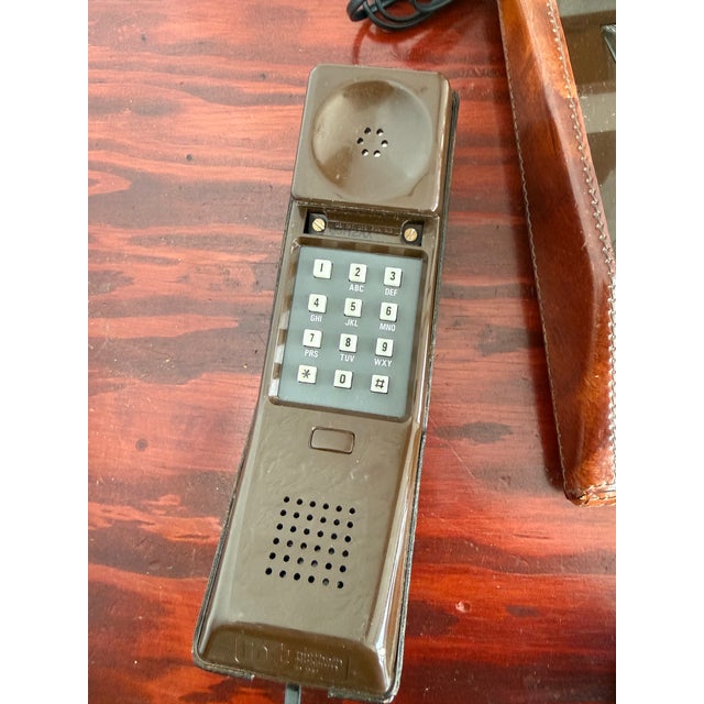 Vintage Stitched Tan Leather Covered Telephone For Sale - Image 6 of 8