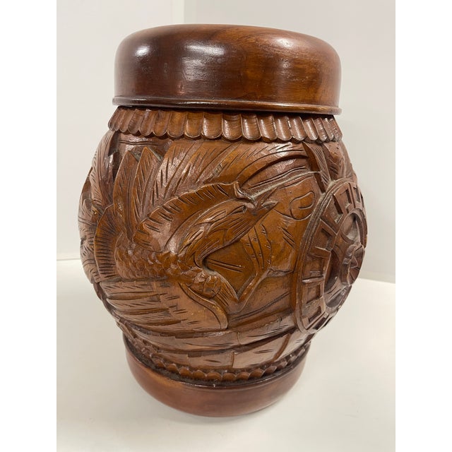 Antique Hand Carved Wooden Hollow Drum-Shaped Chinese Garden Stools—A Pair For Sale - Image 16 of 16